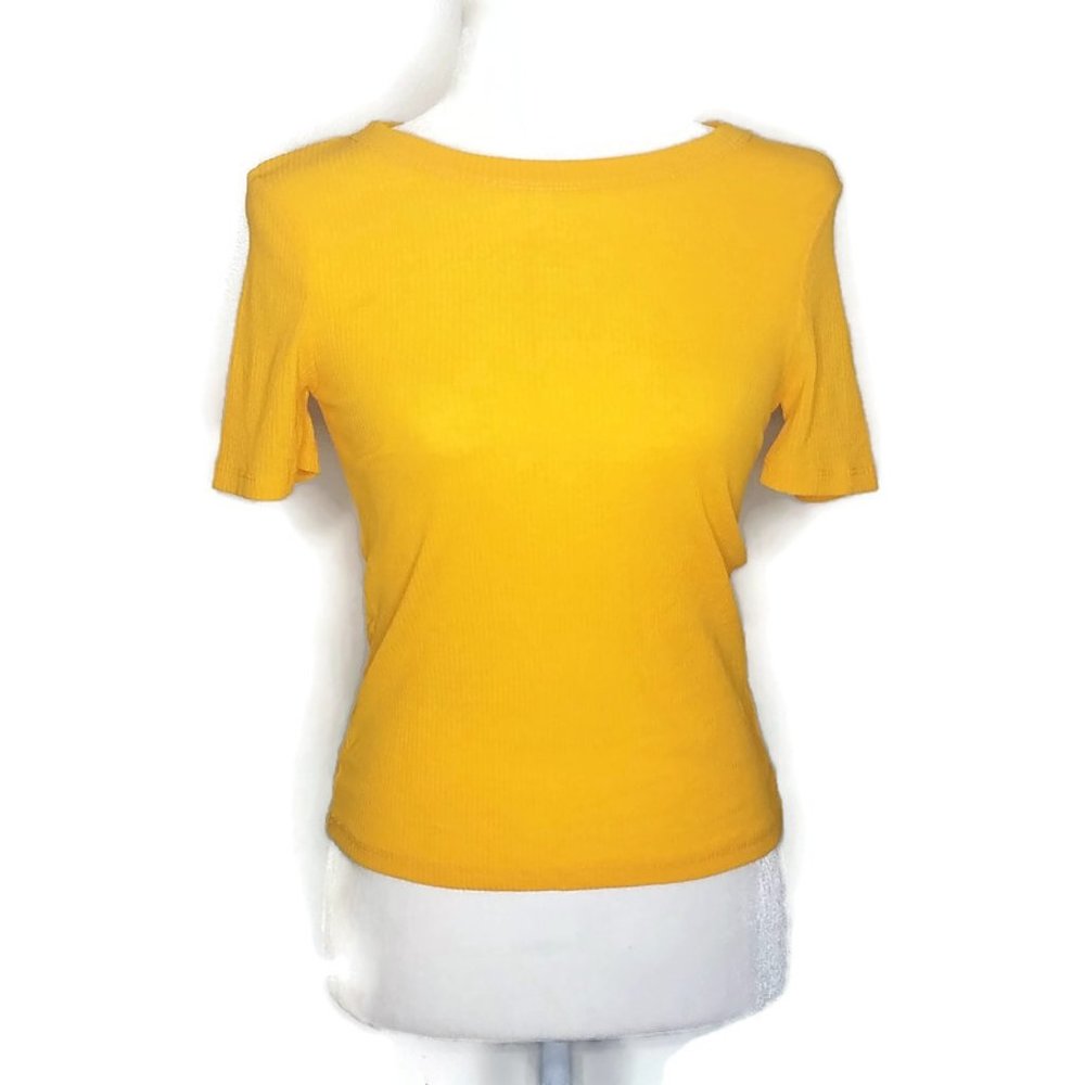 Zara Mustard Yellow Ribbed Crop Top Medium